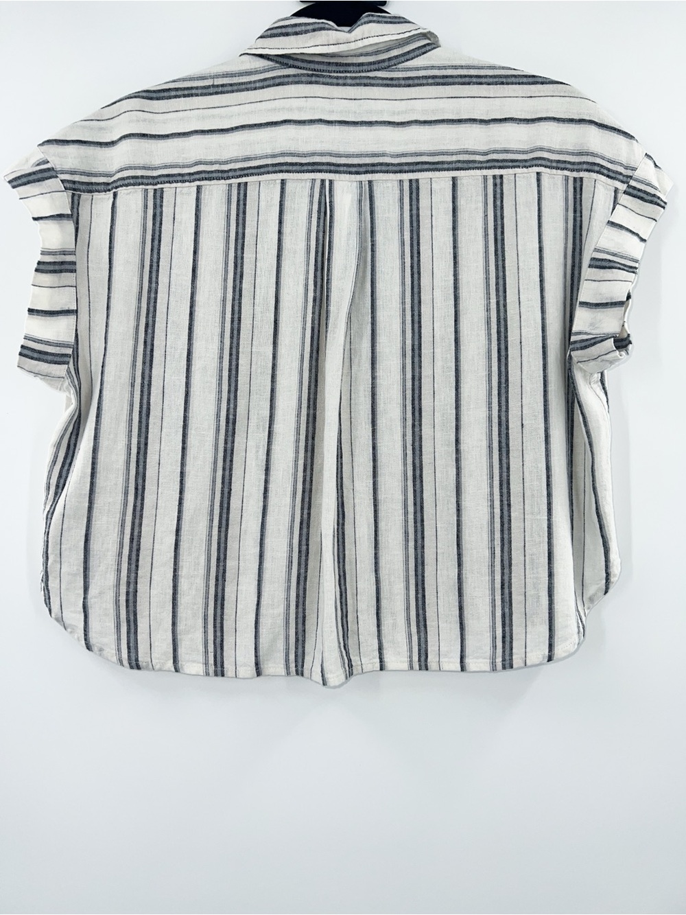 GAP NWT Linen-Blend Cropped Shirt in Natural Stripe size XS Petite - Picture 4 of 9